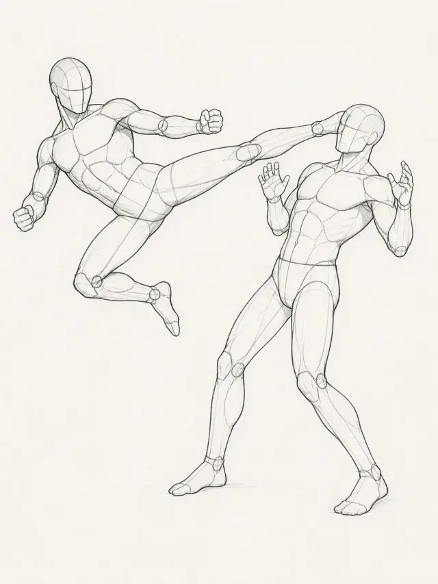Two-Figure High Kick Pose Reference