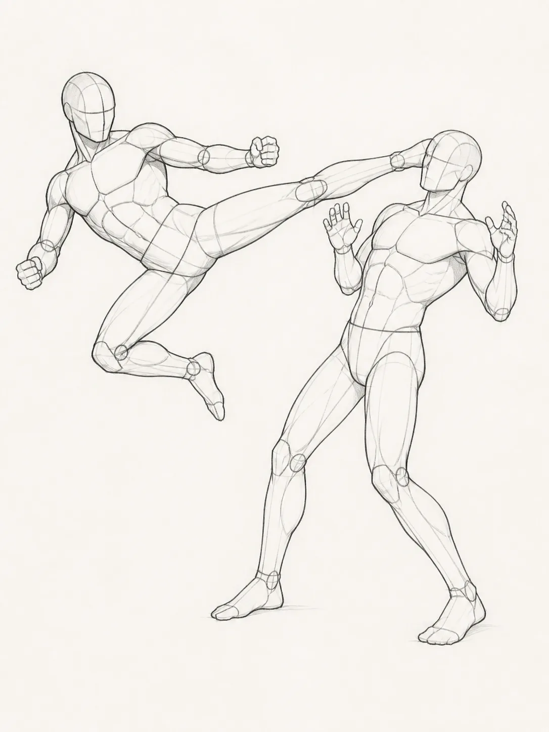 Two-Figure High Kick Pose Reference