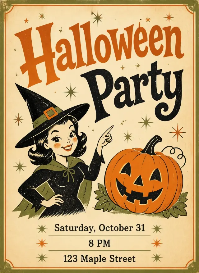 Vintage 1950s Halloween Invitation
