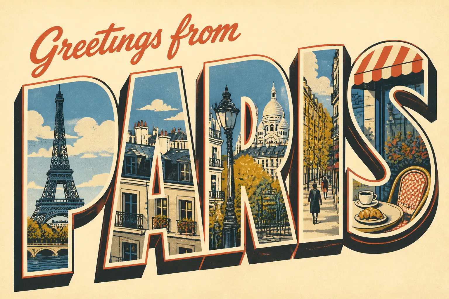 Vintage 1950s Paris Scene Postcard