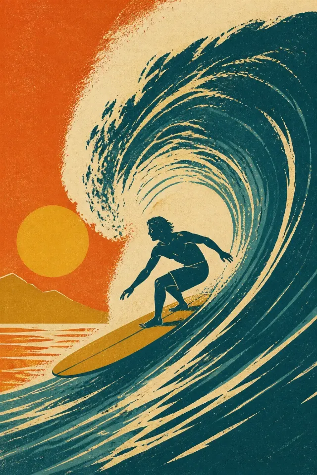 Vintage 1960s Longboard Surf Poster