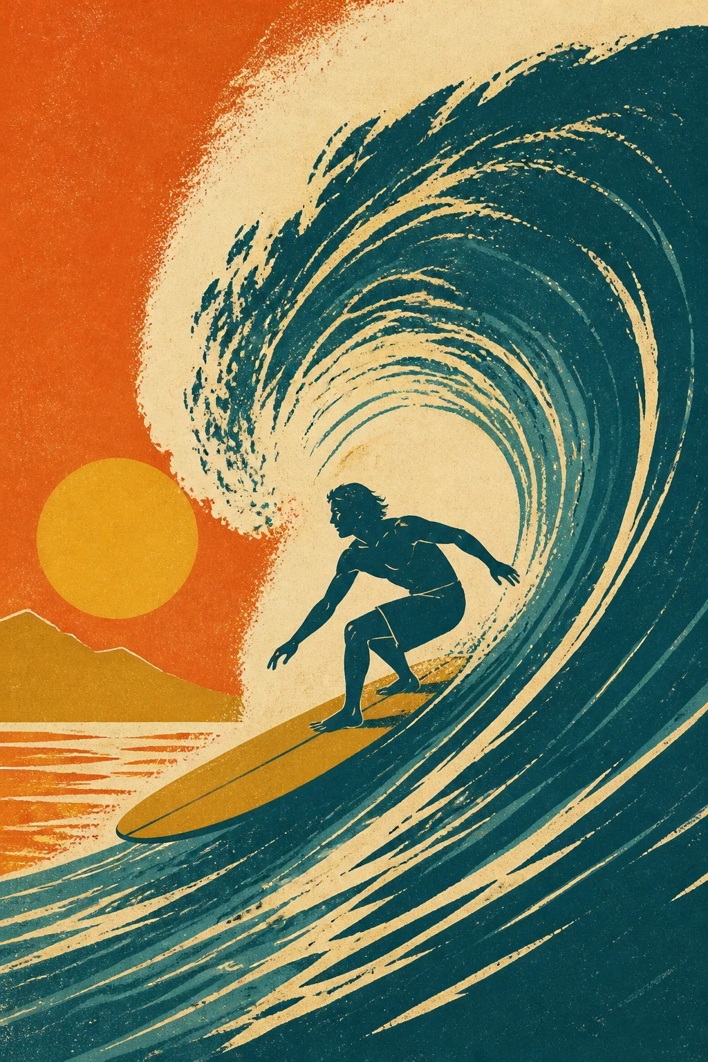 Vintage 1960s Longboard Surf Poster