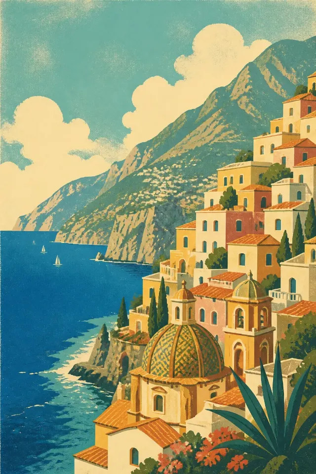 Vintage Amalfi Coast Travel Poster