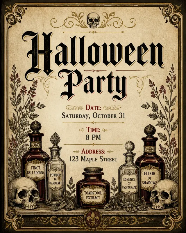 Vintage Apothecary Halloween Party Invitation