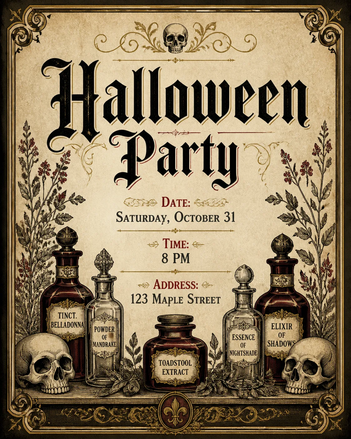 Vintage Apothecary Halloween Party Invitation