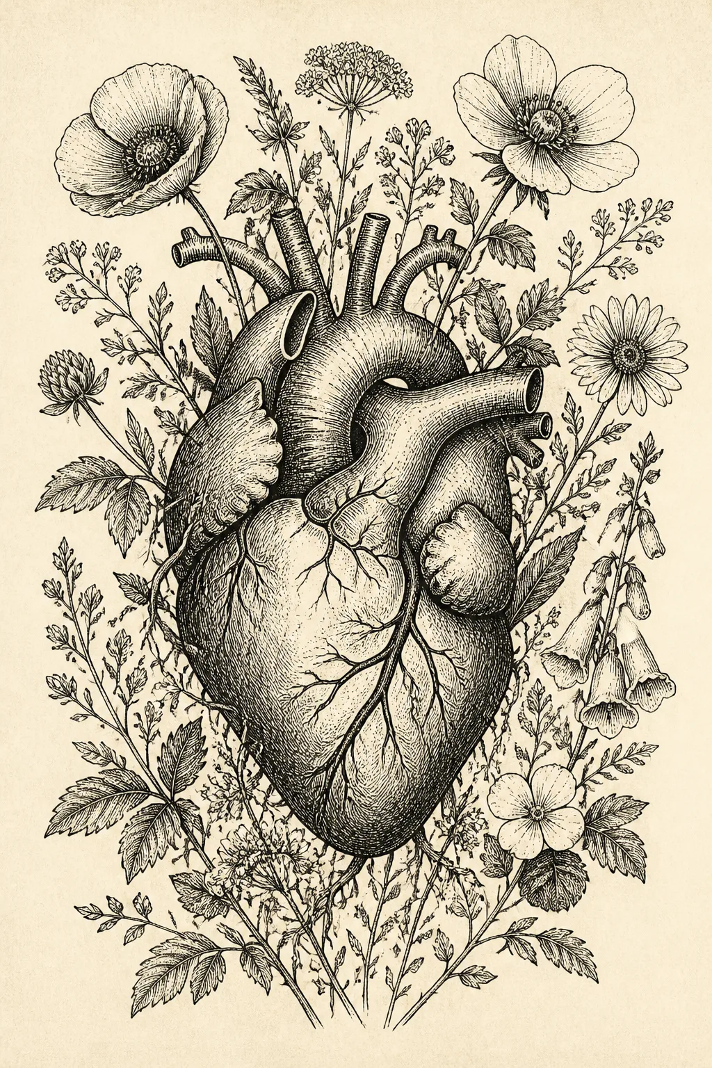 Vintage Botanical Anatomical Heart Print