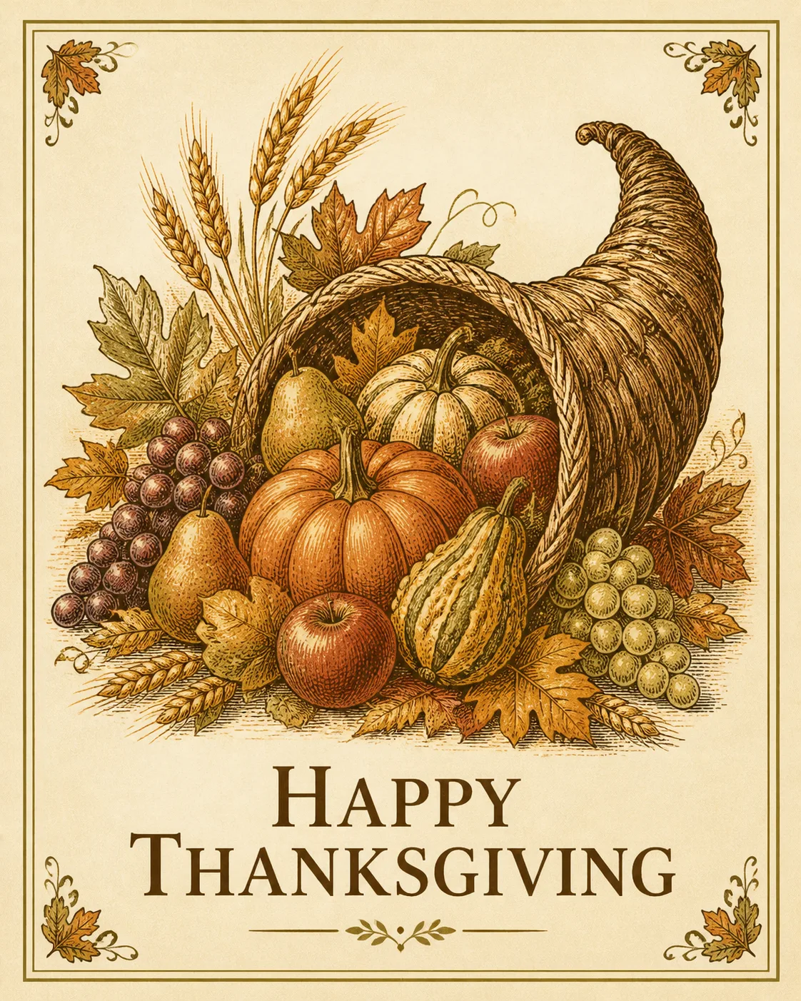Vintage Botanical Thanksgiving Card