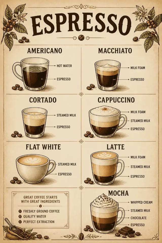 Vintage Espresso Drinks Coffee Wall Chart