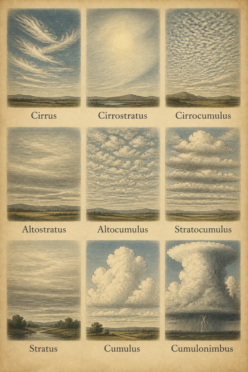 Vintage Illustrated Cloud Chart Poster