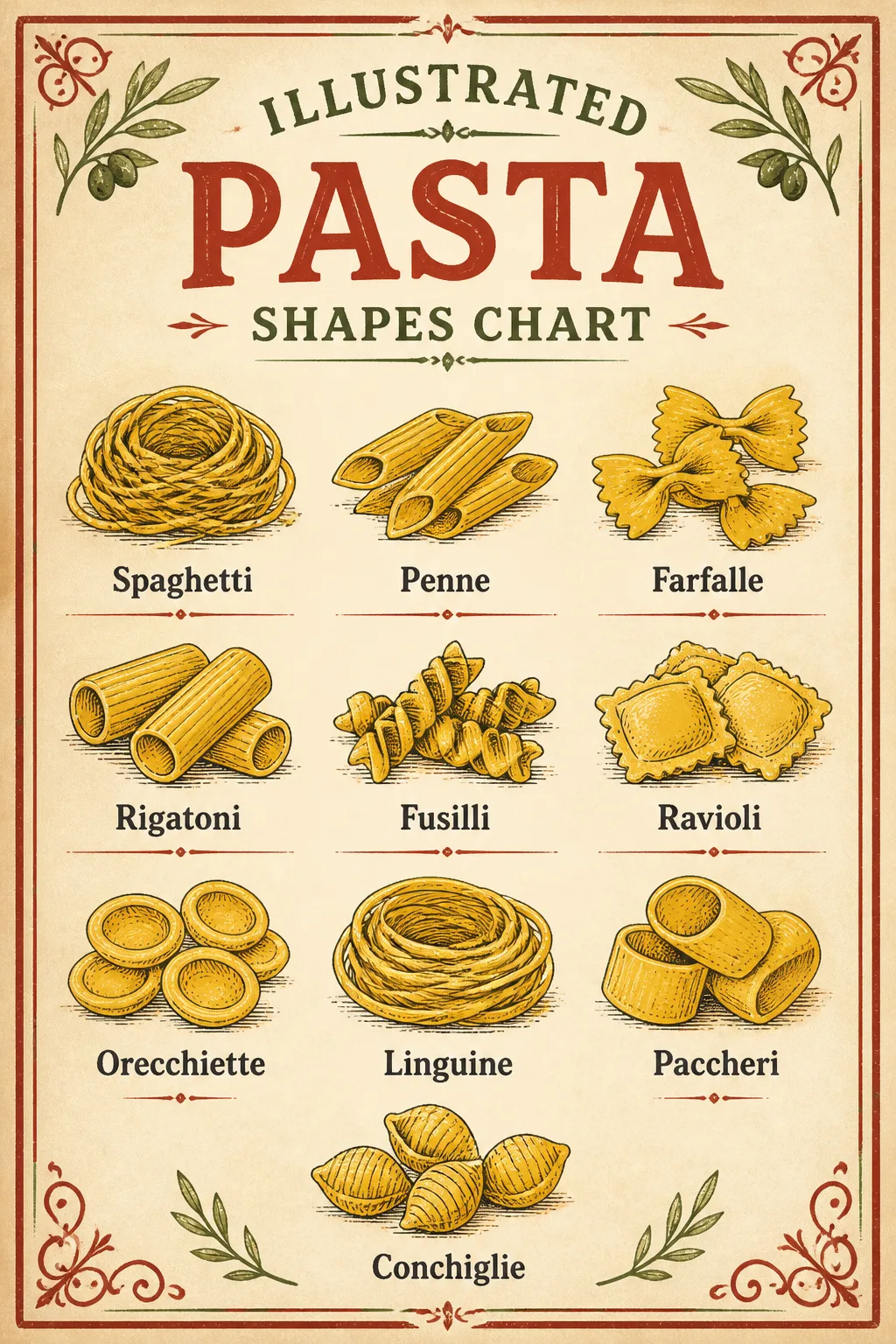 Vintage Italian Pasta Shapes Chart