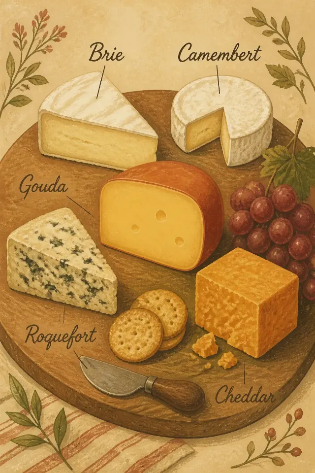 Vintage Labeled Cheese Board Print
