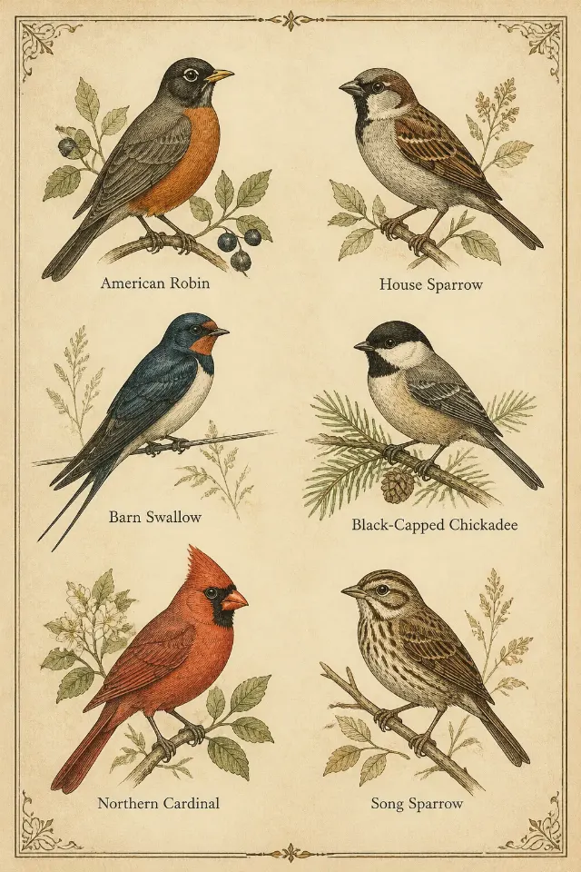 Vintage Songbird Engraving Guide Poster