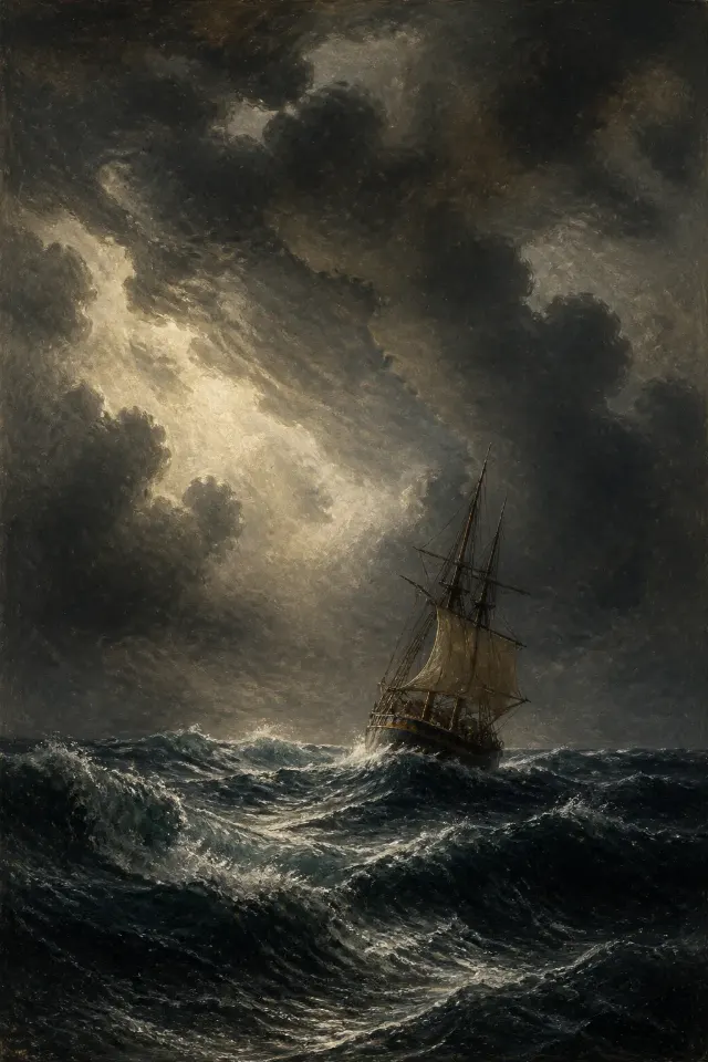 Vintage Stormy Sea Oil Painting Print