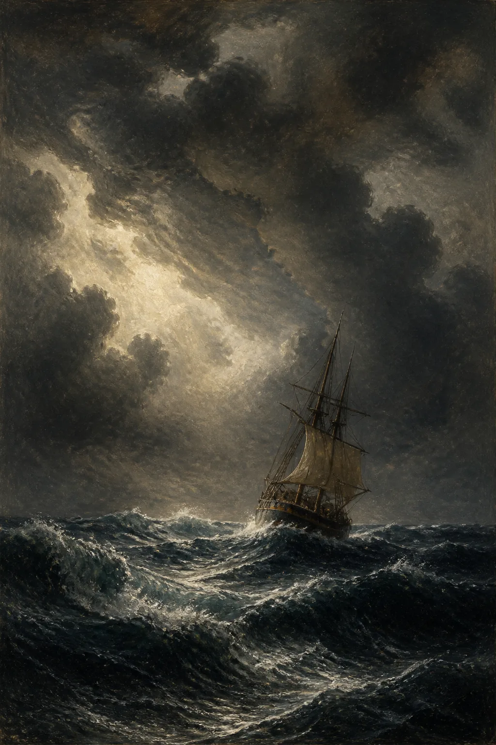 Vintage Stormy Sea Oil Painting Print