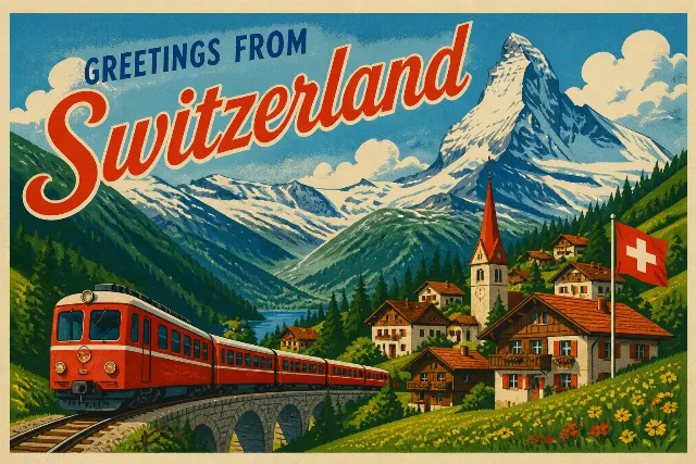 Vintage Swiss Village Travel Postcard