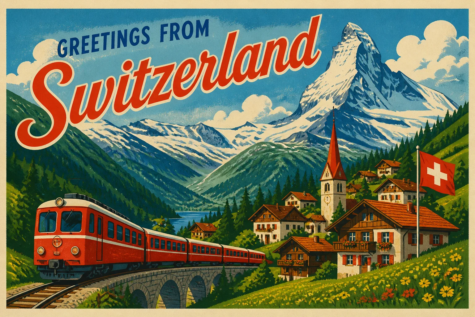 Vintage Swiss Village Travel Postcard