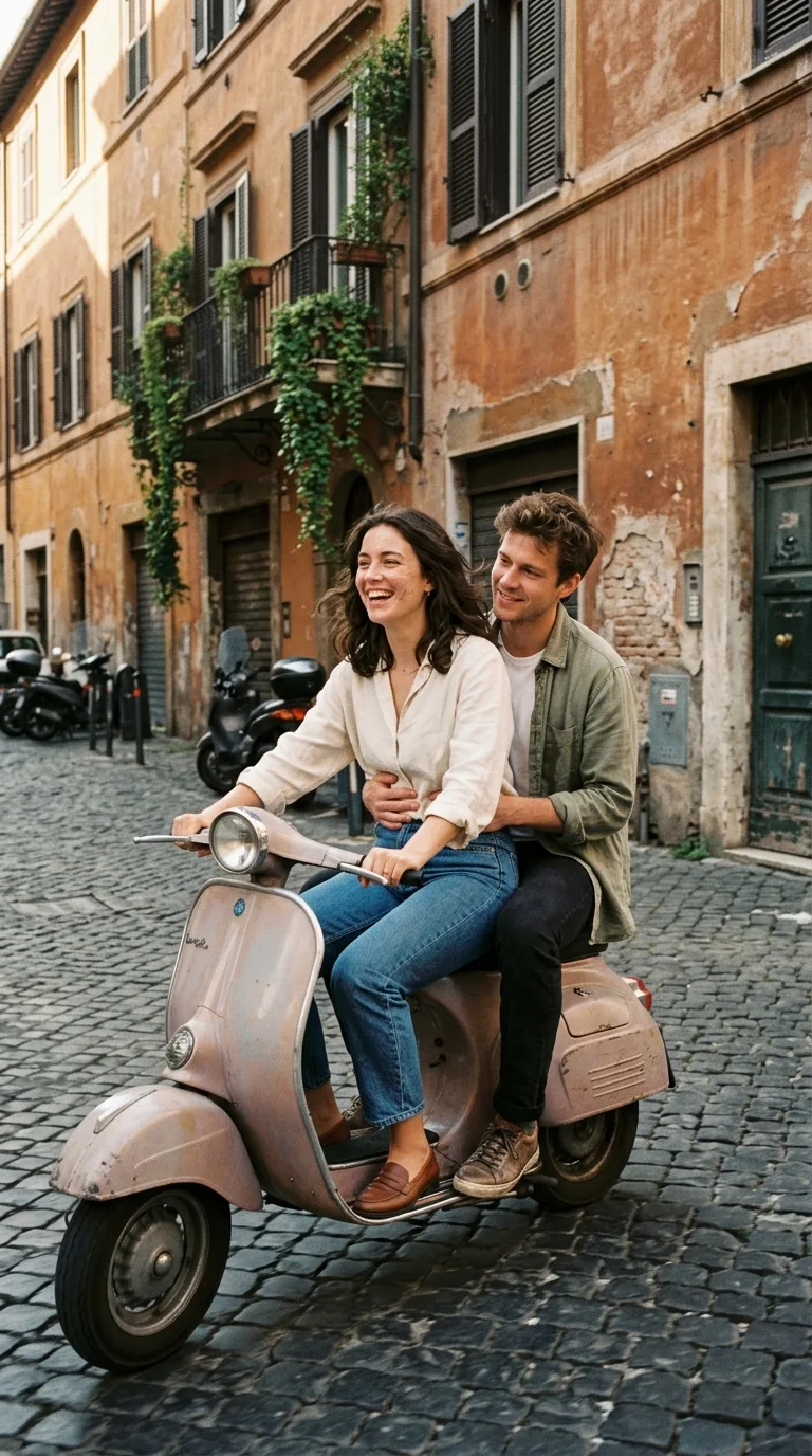Vintage Vespa Rome Couple Photo