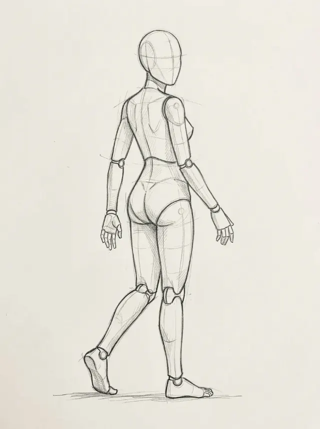 Walking Over Shoulder Pose Reference Sketch