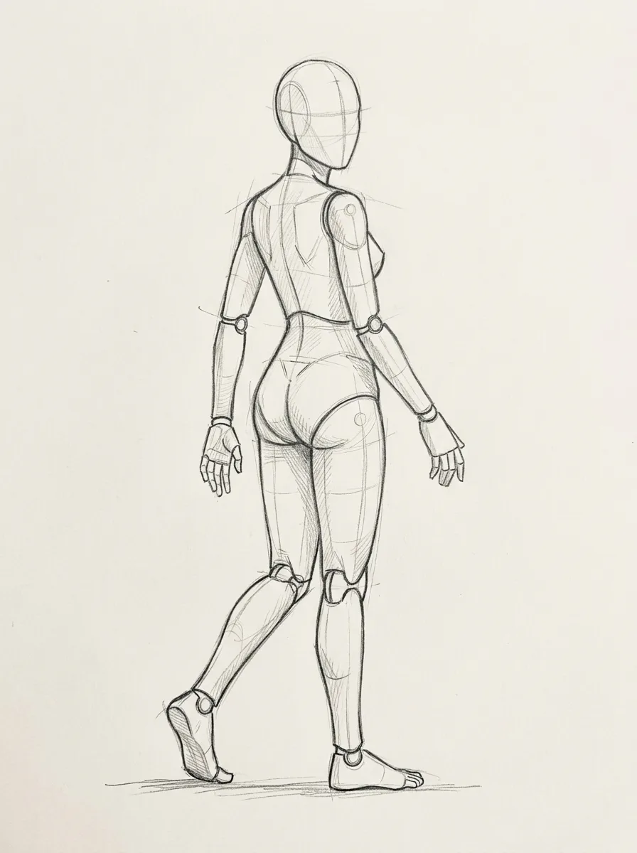 Walking Over Shoulder Pose Reference Sketch