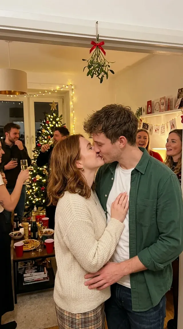 Warm Mistletoe Christmas Couple Photo