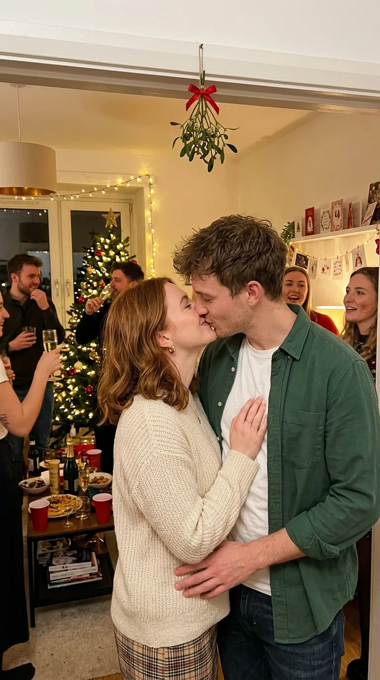 Warm Mistletoe Christmas Couple Photo