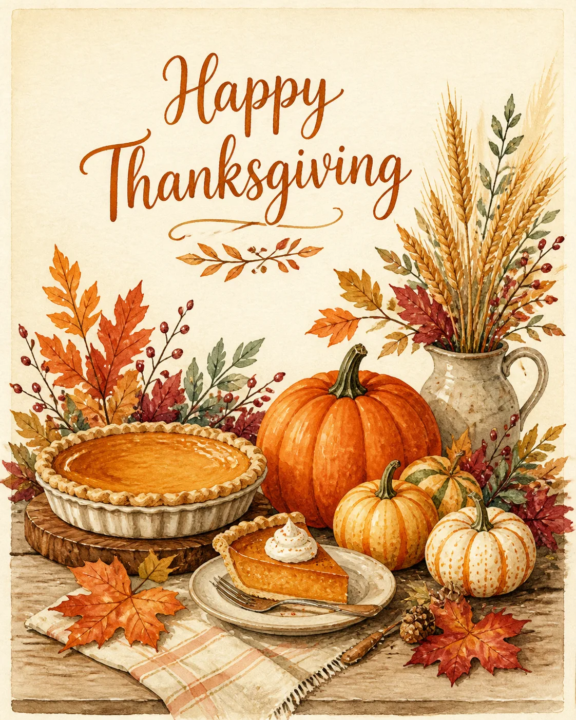 Warm Watercolor Thanksgiving Greeting Card