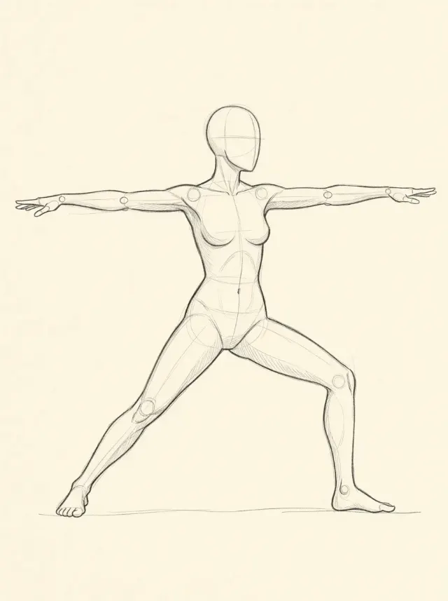 Warrior Two Yoga Pose Reference Sketch