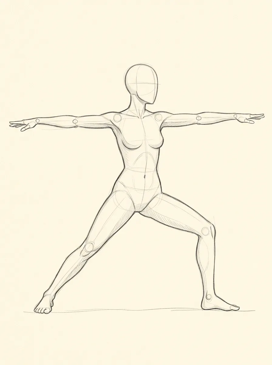 Warrior Two Yoga Pose Reference Sketch