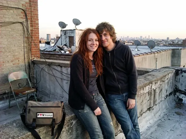 Washed-Out 2000s Rooftop Couple Photo