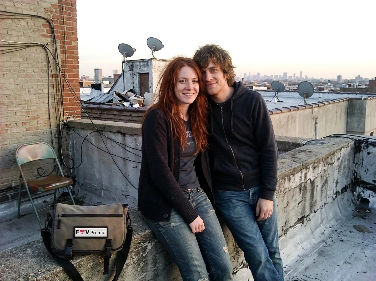 Washed-Out 2000s Rooftop Couple Photo