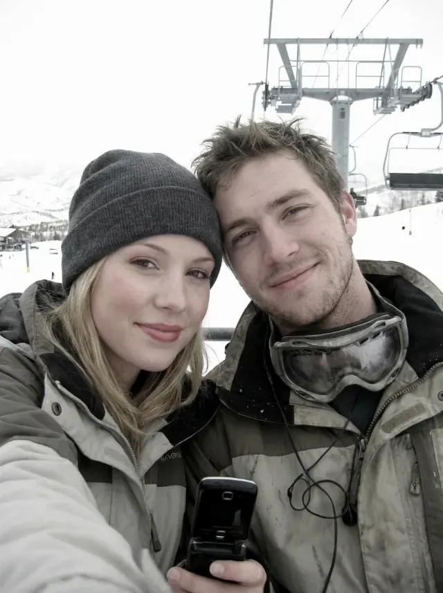Washed-Out 2000s Ski Lift Couple Photo