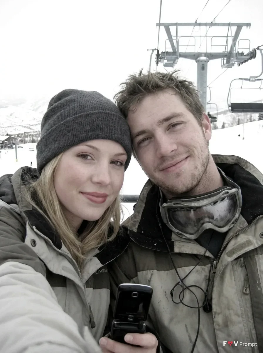 Washed-Out 2000s Ski Lift Couple Photo