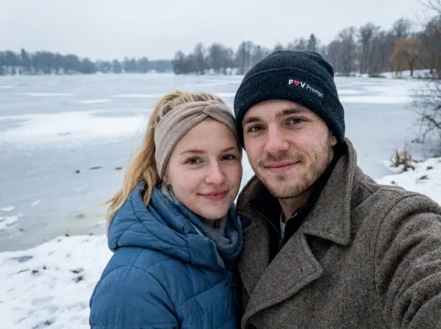 Washed-Out Frozen Lake Couple Photo