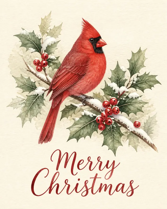 Watercolor Cardinal Christmas Card
