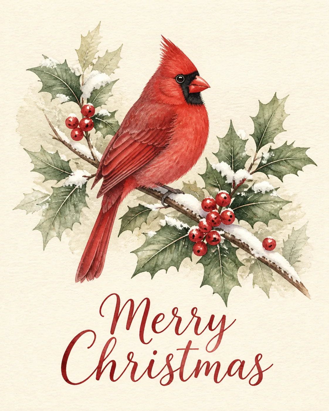 Watercolor Cardinal Christmas Card