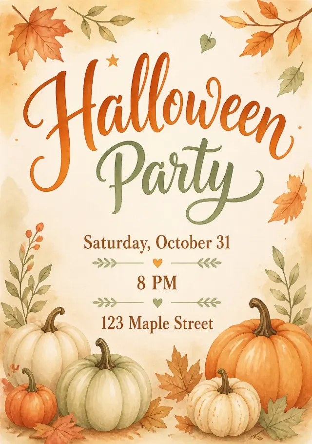 Watercolor Pumpkin Halloween Invitation