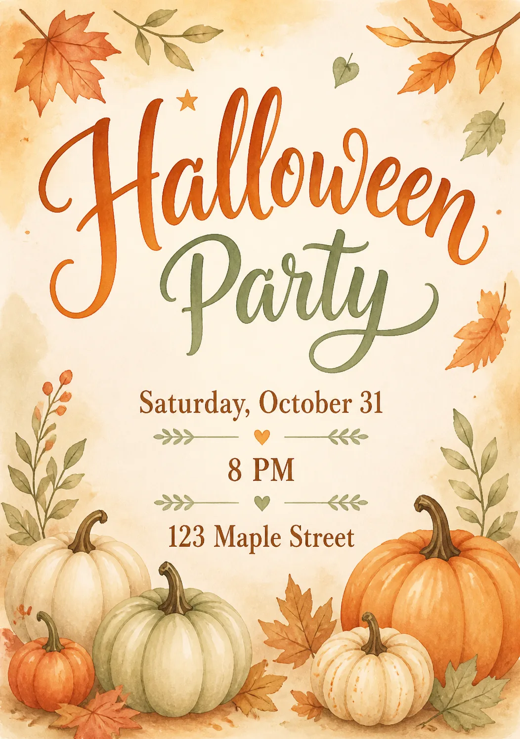 Watercolor Pumpkin Halloween Invitation