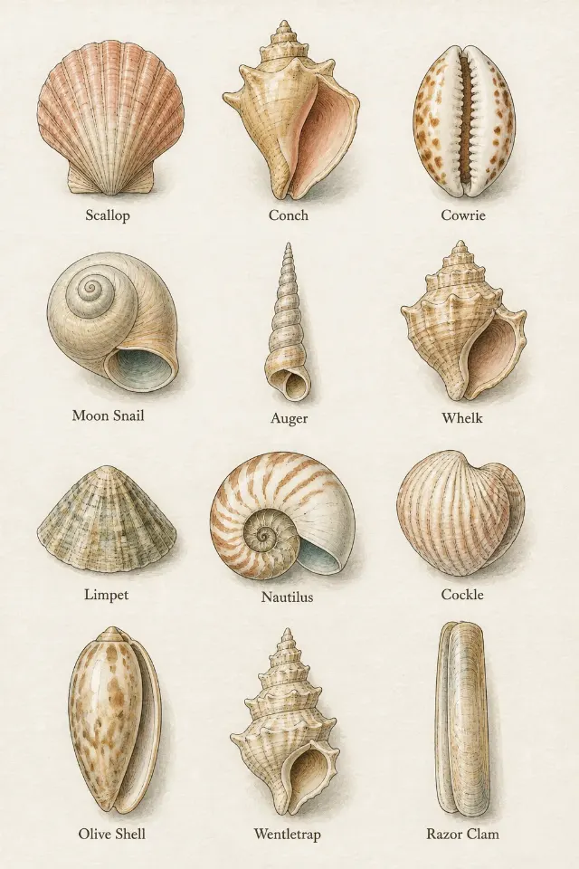 Watercolor Seashell Grid Wall Art Print