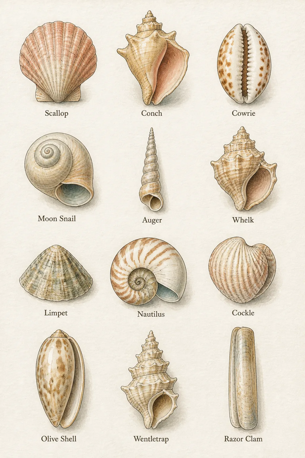 Watercolor Seashell Grid Wall Art Print
