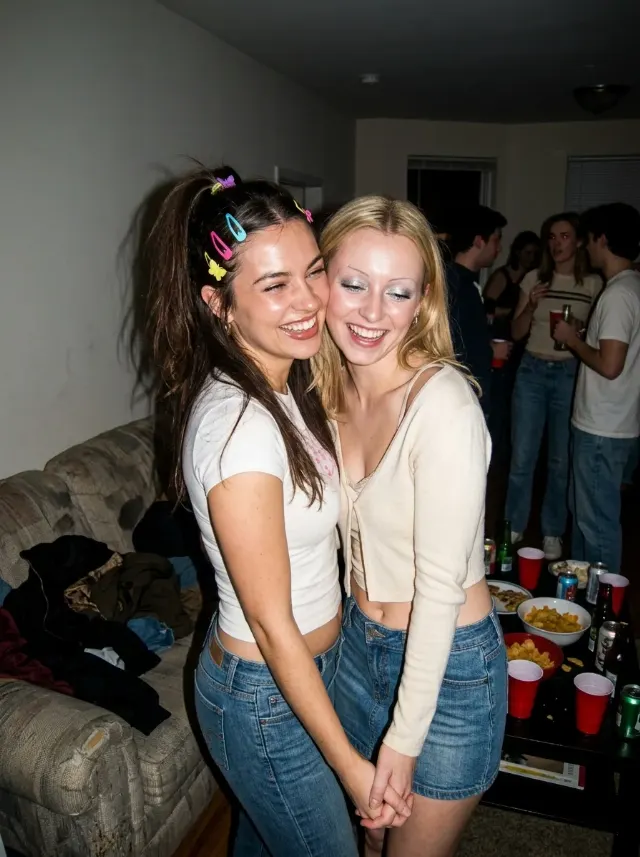 Y2K House Party Couple Flash Photo