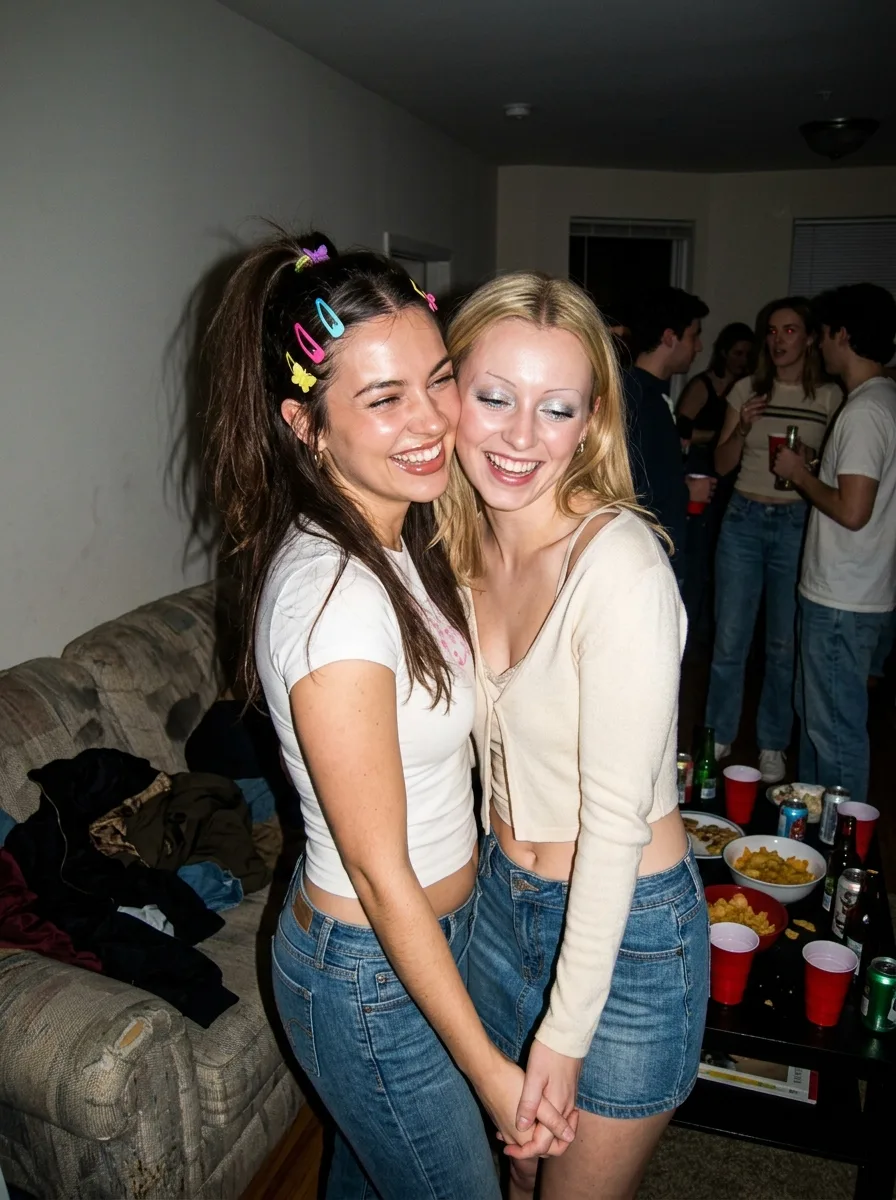 Y2K House Party Couple Flash Photo