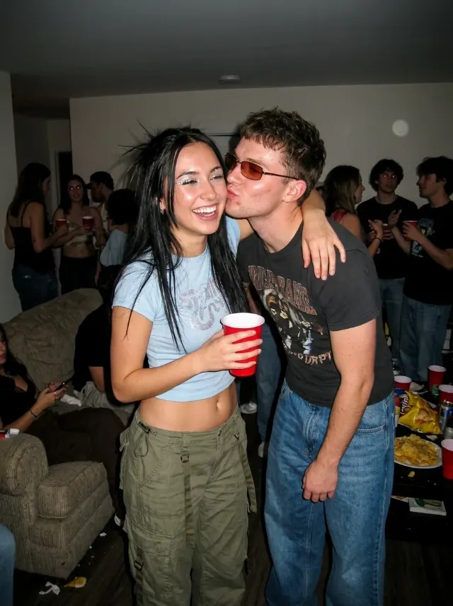 Y2K House Party Couple Flash Photo