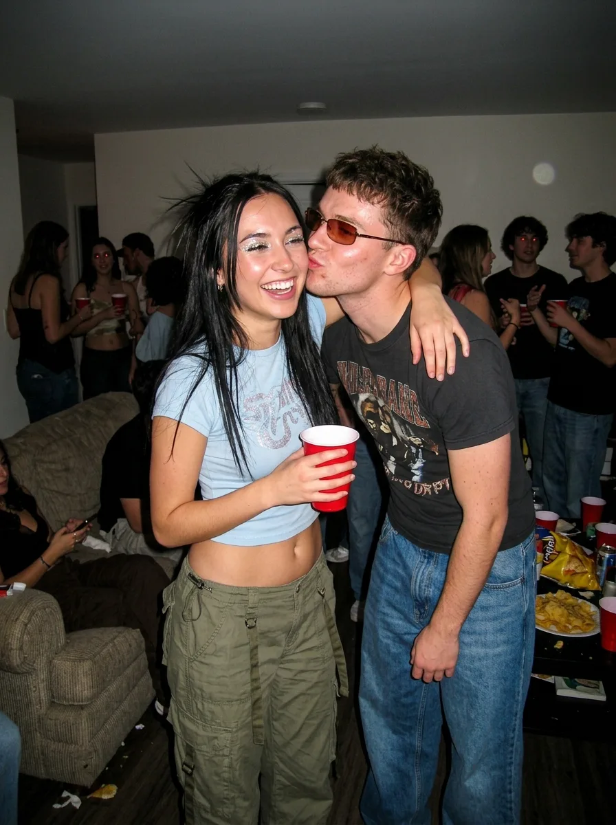 Y2K House Party Couple Flash Photo